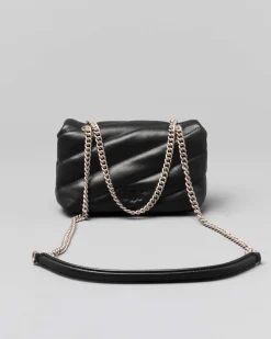 Baby Love Bag Puff nera in nappa con motivo matelassè obliquo e fibbia argento Love Birds