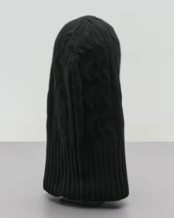 Balaclava nera in cashmere lavorato a trecce