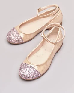 Ballerina da cerimonia in pelle cipria sfumata con inserto glitter sulla punta 35-38