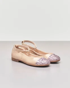 Ballerina da cerimonia in pelle cipria sfumata con inserto glitter sulla punta 35-38