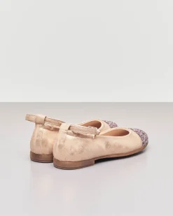 Ballerina da cerimonia in pelle cipria sfumata con inserto glitter sulla punta 35-38