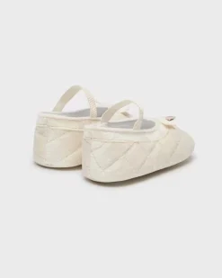 Ballerine avorio in velluto matellassé con cinturino elasticizzato