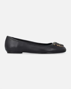 Ballerine nere Pinko in pelle con punta squadrata e logo con profili dorati