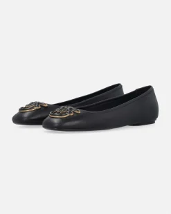 Ballerine nere Pinko in pelle con punta squadrata e logo con profili dorati
