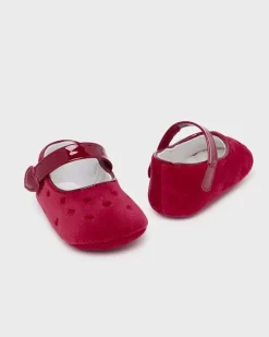 Ballerine rosse in velluto con cuori e fascetta