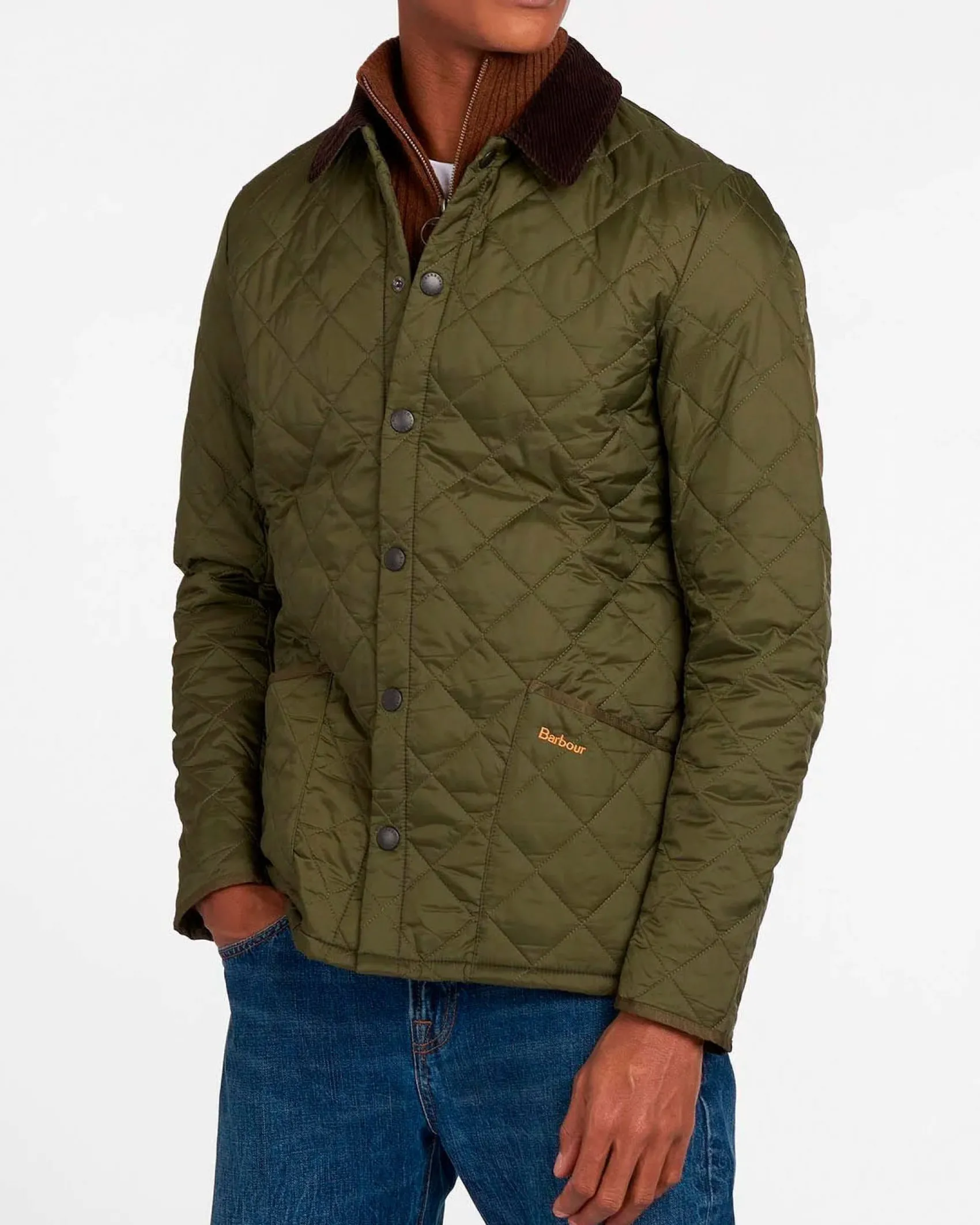 Barbour Liddesdale verde militare trapuntata a rombi con colletto camicia in velluto