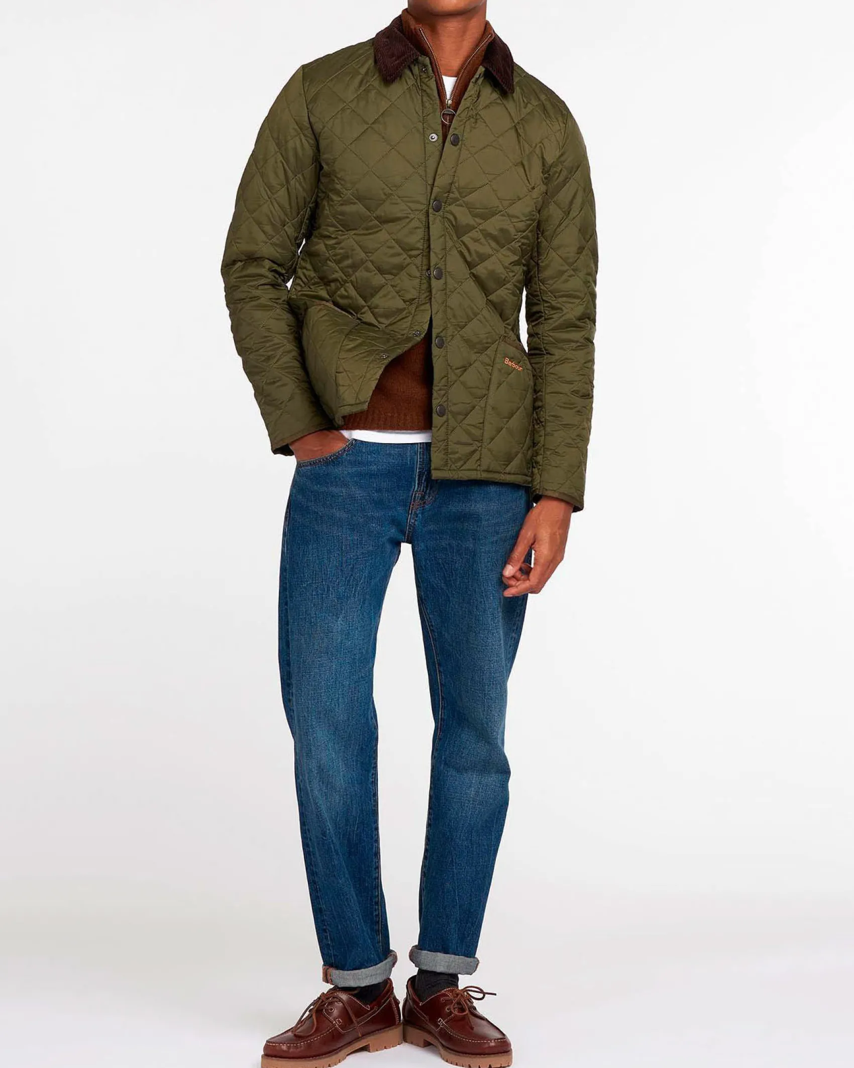 Barbour Liddesdale verde militare trapuntata a rombi con colletto camicia in velluto