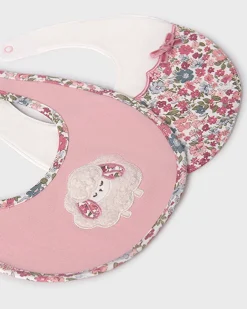 Bavaglini rosa in cotone con pecorella e fiorellini