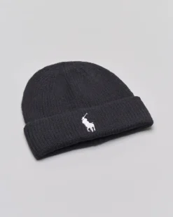 Beanie nero in misto lana e alpaca con maxi logo bianco ricamato