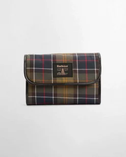 Beauty case Barbour in tessuto tartan check con gancio per appenderlo