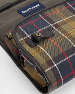 Beauty case Barbour in tessuto tartan check con gancio per appenderlo