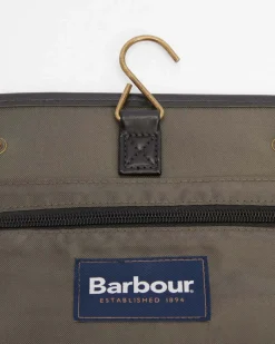 Beauty case Barbour in tessuto tartan check con gancio per appenderlo