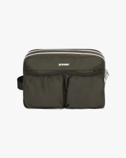 Beauty case K-way Albas verde militare in nylon impermeabile con doppio scomparto
