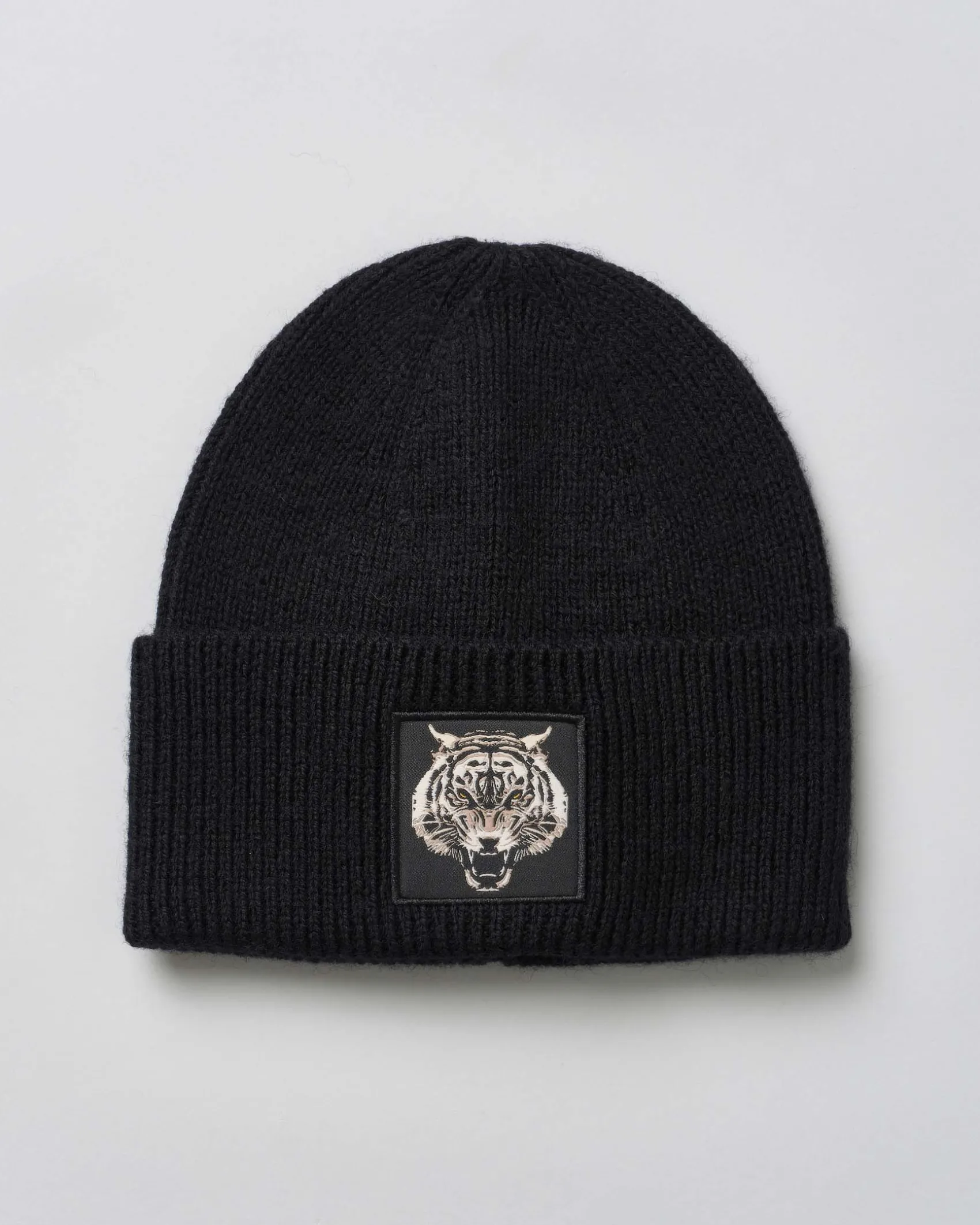 Berretto Antony Morato nero con risvolto e patch tigre