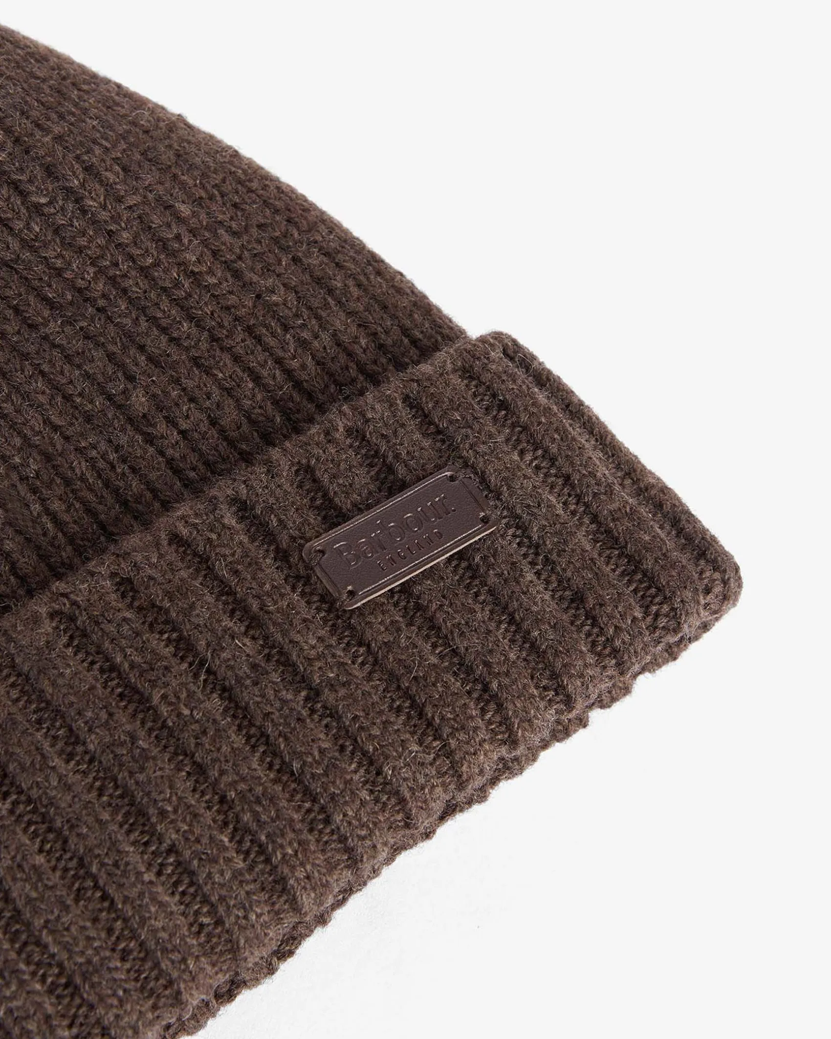 Berretto Barbour marrone in lana con risvolto e logo patch applicato