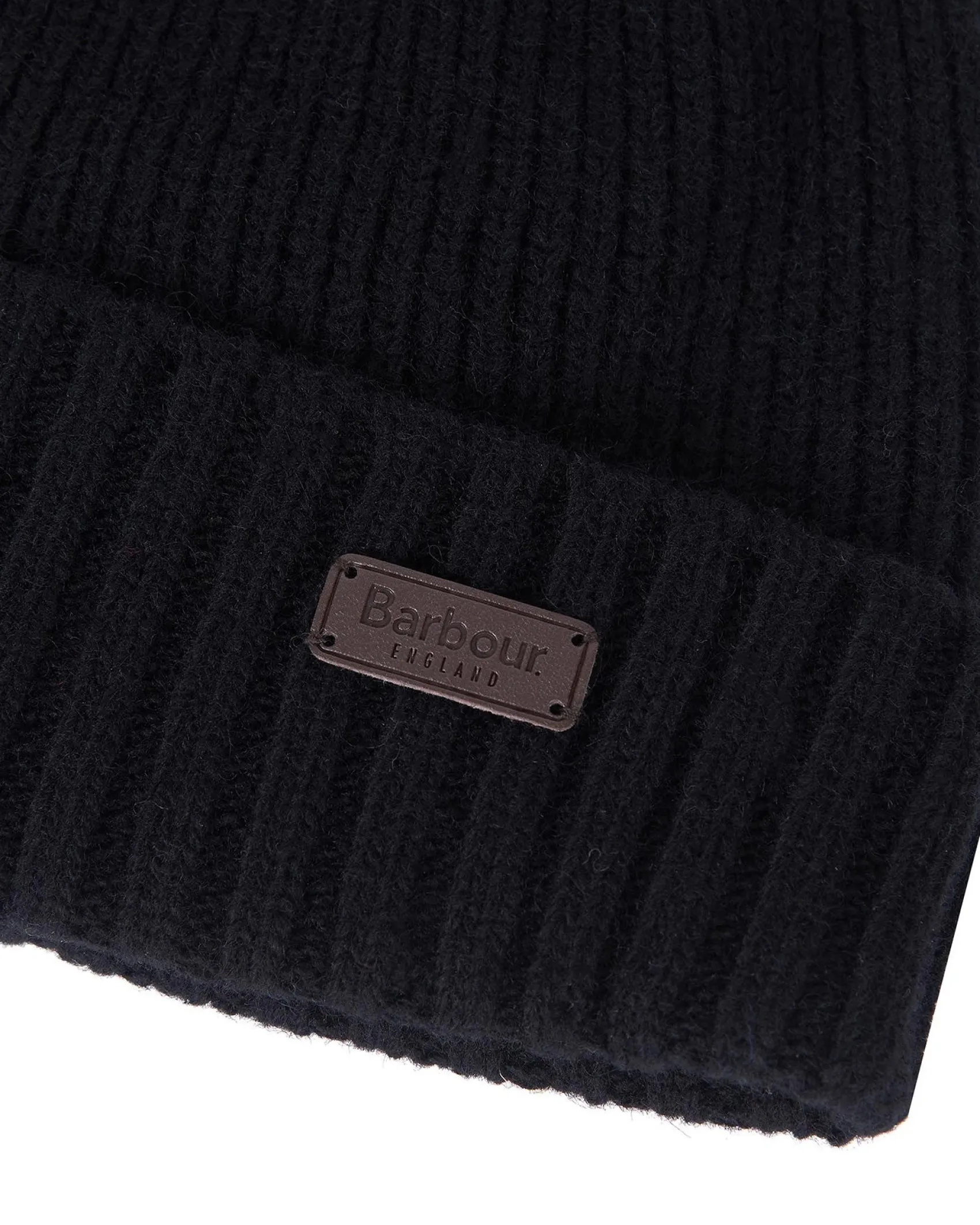 Berretto Barbour nero in lana con risvolto e logo patch applicato