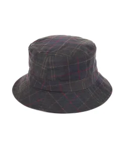 Berretto Barbour verde militare a pescatore in cotone cerato tartan check