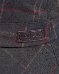 Berretto Barbour verde militare a pescatore in cotone cerato tartan check