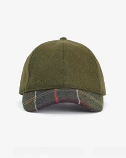 Berretto Barbour verde militare in lana con frontino tartan check
