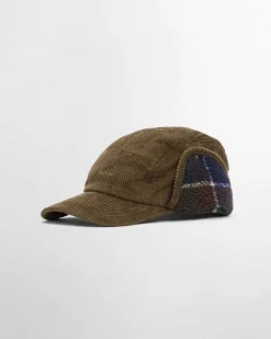 Berretto Barbour verde militare in velluto in stile aviatore