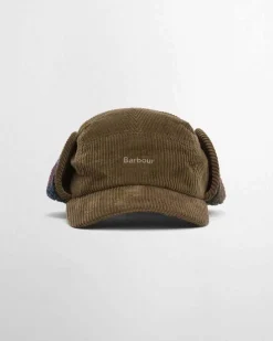 Berretto Barbour verde militare in velluto in stile aviatore