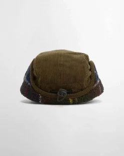 Berretto Barbour verde militare in velluto in stile aviatore