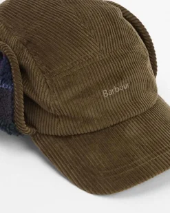 Berretto Barbour verde militare in velluto in stile aviatore