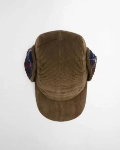 Berretto Barbour verde militare in velluto in stile aviatore
