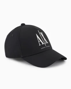Berretto baseball Armani Exchange nero con frontino e logo AX