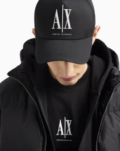 Berretto baseball Armani Exchange nero con frontino e logo AX