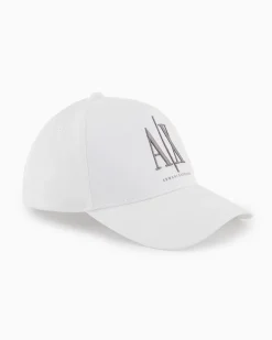 Berretto baseball Armani Exchange bianco con frontino e logo AX