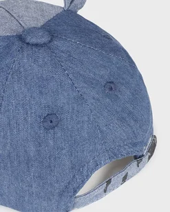 Berretto baseball blu in denim di cotone con orecchie applicate e tigre ricamata 42-46