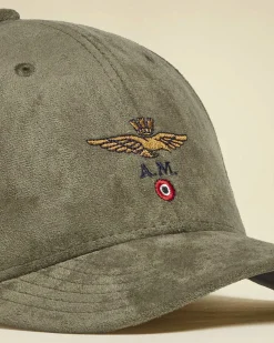 Berretto baseball effetto suede verde militare Aeronautica Militare con frontino aquila turrita ricamata