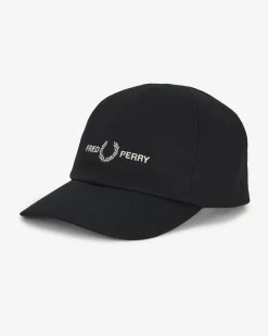 Berretto baseball Fred Perry nero in twill di puro cotone con scritta logo ricamata