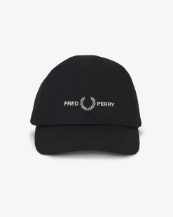Berretto baseball Fred Perry nero in twill di puro cotone con scritta logo ricamata