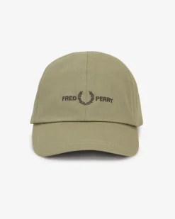 Berretto baseball Fred Perry kaki in twill di puro cotone con scritta logo ricamata