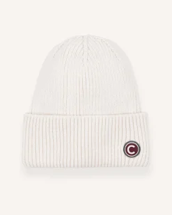 Berretto bianco Colmar Originals in misto lana e cashmere a coste larghe con risvolto