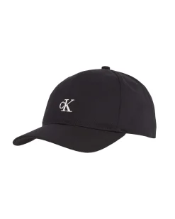 Berretto Calvin Klein nero in cotone con frontino e logo monogramma bianco