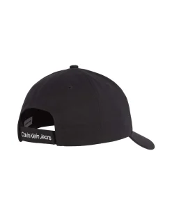 Berretto Calvin Klein nero in cotone con frontino e logo monogramma bianco