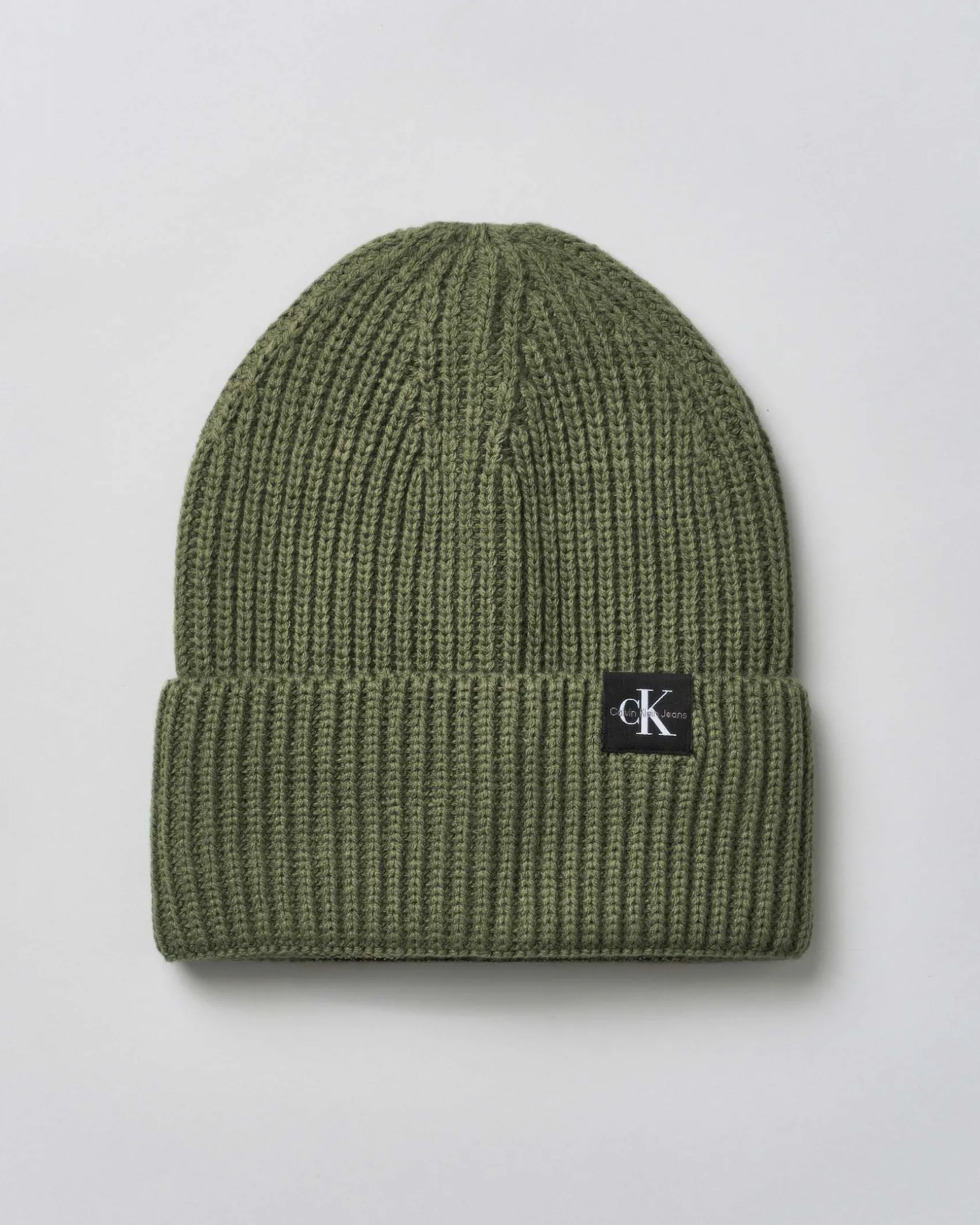 Berretto Calvin Klein verde militare in maglia tricot a costine
