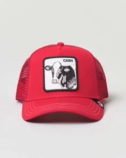 Berretto Cash Cow trucker rosso con frontino e patch mucca