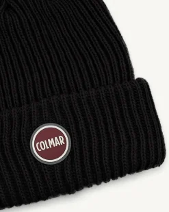 Berretto Colmar Originals nero a coste inglesi con logo bollo applicato