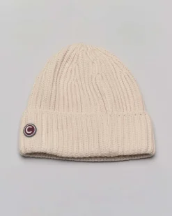 Berretto Colmar Originals beige in maglia a coste con risvolto e logo laterale