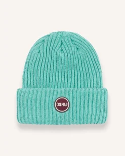 Berretto Colmar Originals color acqua a coste inglesi con logo bollo applicato