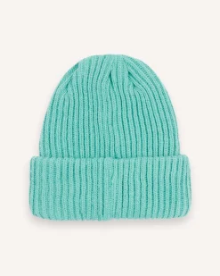Berretto Colmar Originals color acqua a coste inglesi con logo bollo applicato