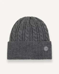Berretto Colmar Originals grigio antracite lavorato a trecce con risvolto e logo bollo piccolo applicato