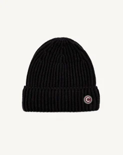 Berretto Colmar Originals nero in maglia a coste con risvolto e logo laterale