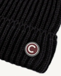 Berretto Colmar Originals nero in maglia a coste con risvolto e logo laterale
