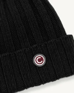 Berretto Colmar Originals nero a costa larga in misto lana e cachemire con risvolto e logo bollo piccolo applicato