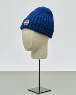 Berretto Colmar Originals blu royal in lana a coste inglesi con logo bollo applicato